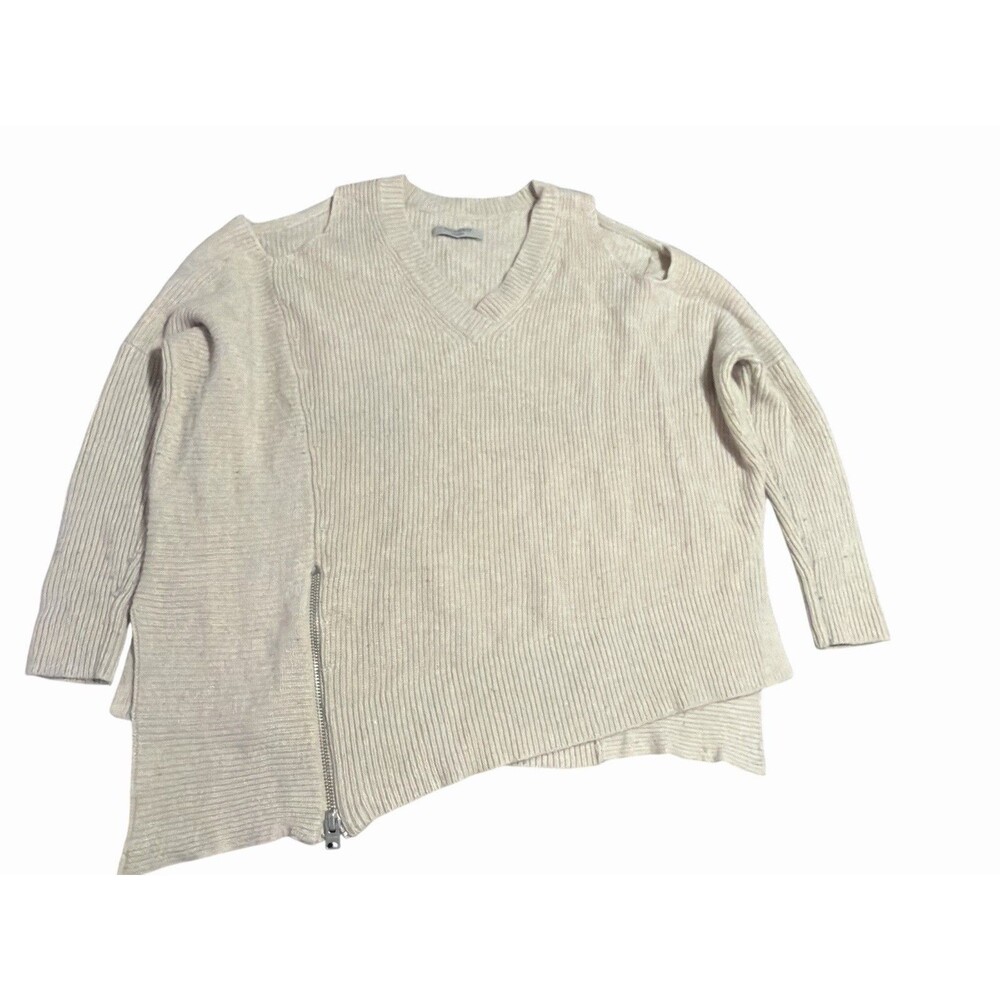 ALLSAINTS Women’s Wool Alpaca Knit Sweater Cold Shoulder‎ Beige M Asymmetrical - Picture 3 of 9